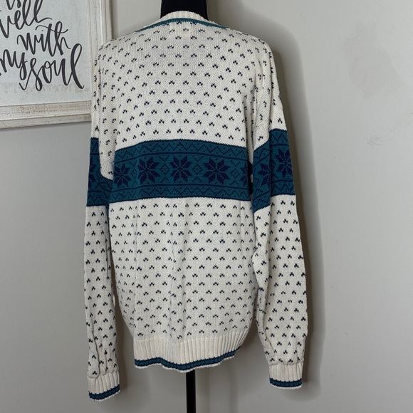 Vintage90s River Brand Fair Isle Sweater Ski Ivory Blue Size L - Picture 3 of 5
